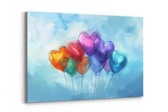 Ballons en forme de coeur dans le ciel Impression sur toile