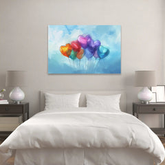 Ballons en forme de coeur dans le ciel Impression sur toile